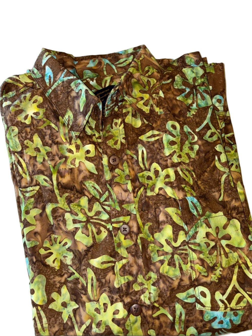 Pete Huntington Bali Handcrafted Cotton Shirt Tropical Print Size L